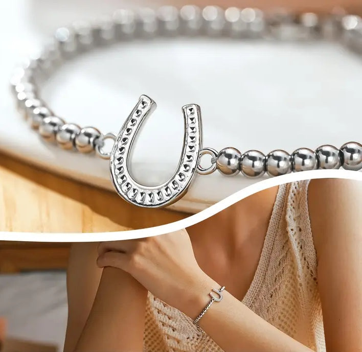 Bracelet Fer a Cheval Perles Argent