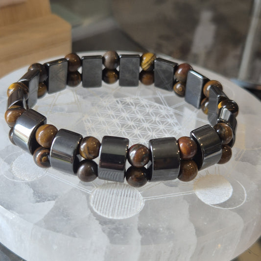 Bracelet Pierre Double Oeil de Tigre & Hematite
