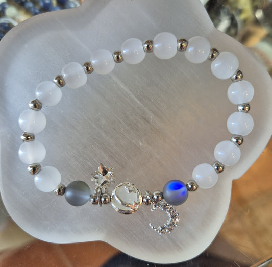 Bracelet avec Lune et Etoile avec Strass Blanc