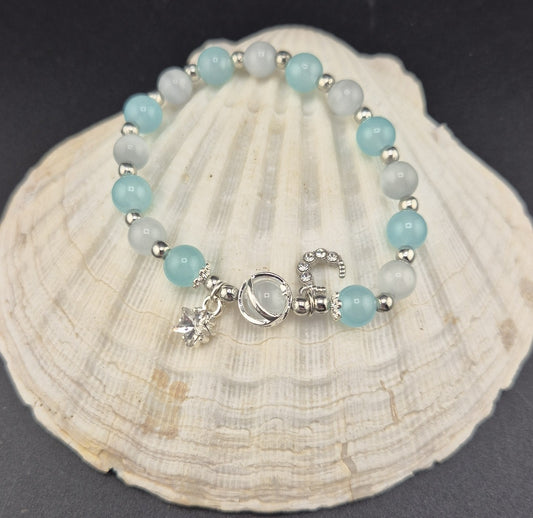Bracelet avec Lune et Etoile avec Strass Blanc Turquoise