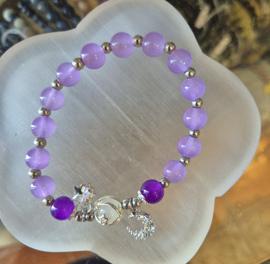 Bracelet avec Lune et Etoile avec Strass Violet