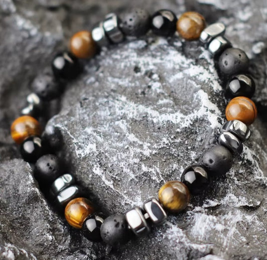 Bracelet Onyx, Oeil de Tigre et Hematite