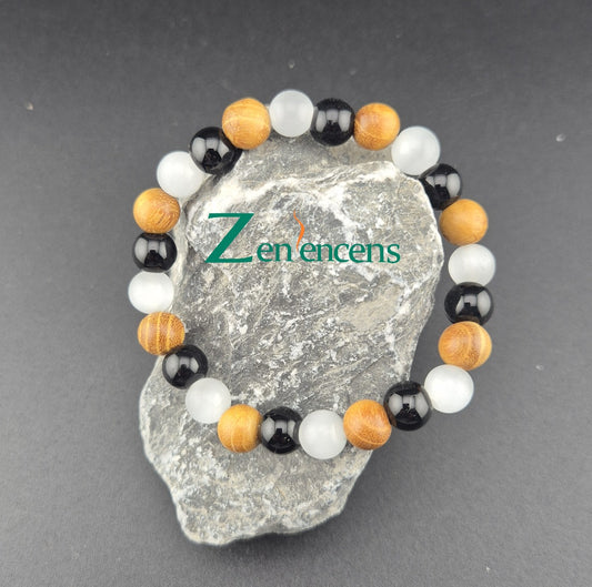 Bracelet Pierres Naturelles Tourmaline, Selenite et Palo Santo