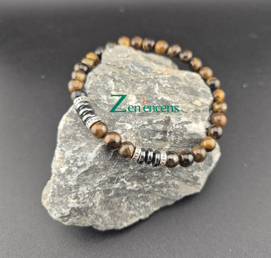 Bracelet Pierre Naturelle Oeil de Tigre et Obsidienne