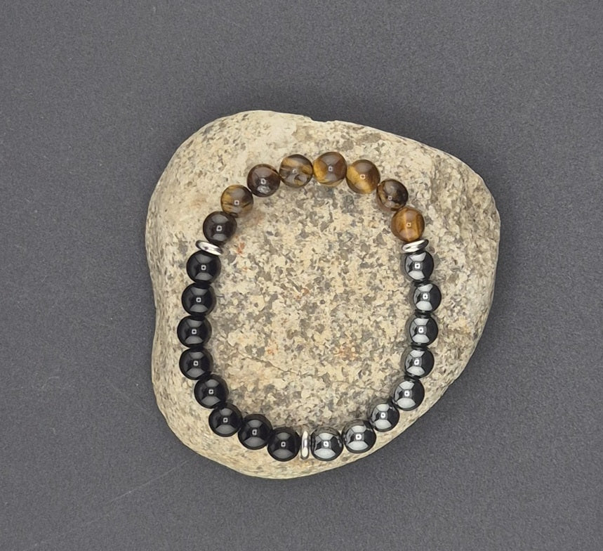 Bracelet Pierre Naturelle Oeil de Tigre, Obsidienne et Hematite
