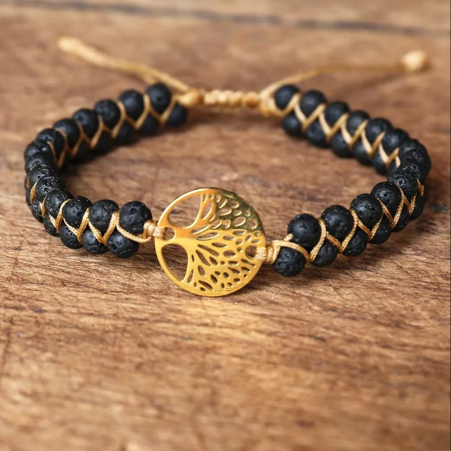 Bracelet Pierre Naturelle Tressé en Pierre Lave