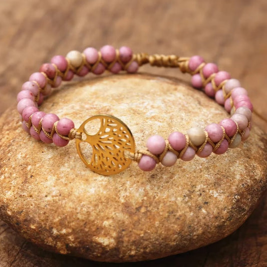 Bracelet Pierre Naturelle Tressé en Rhodonite
