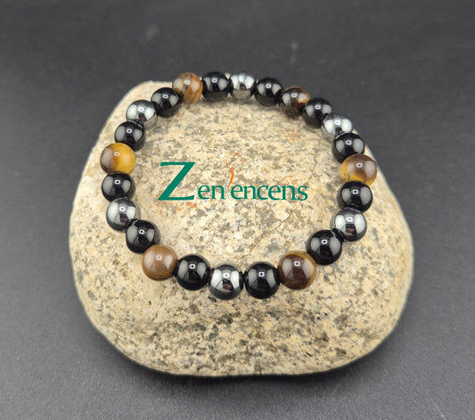 Bracelet Pierre Naturelle Oeil de Tigre, Obsidienne & Hematite