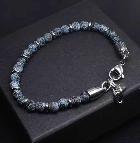 Bracelet Pierres Weathered Agate Bleu