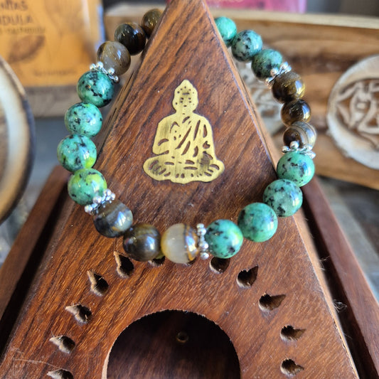Bracelet en Africain Turquoise et Oeil de Tigre