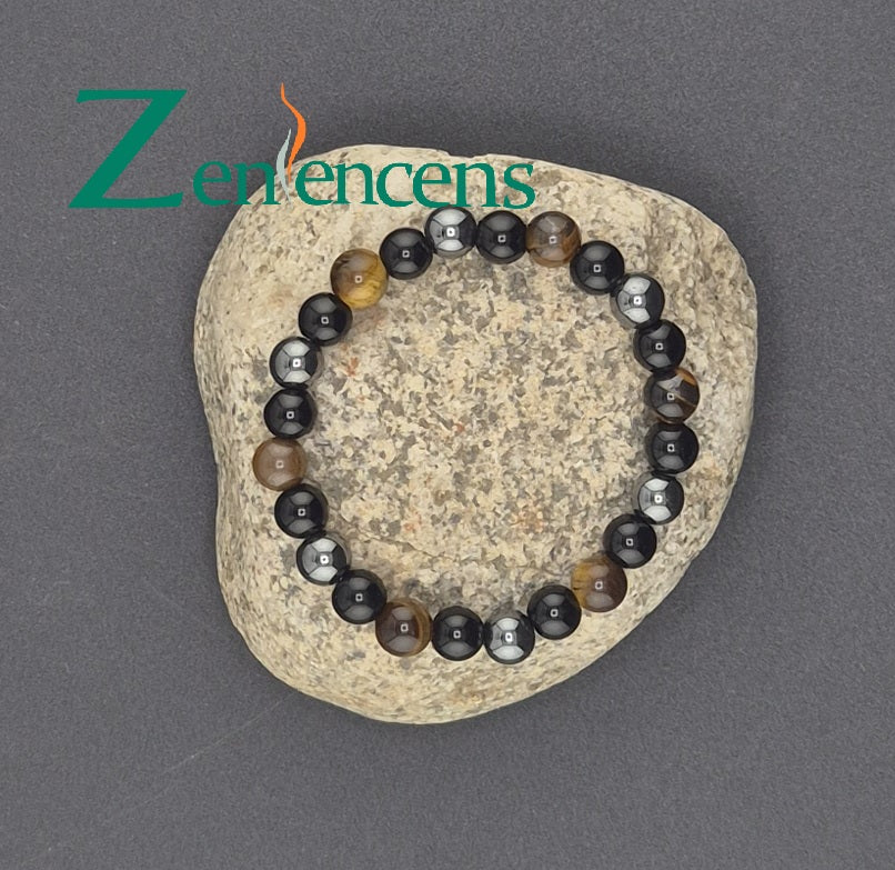 Bracelet Pierre Naturelle Oeil de Tigre, Obsidienne & Hematite
