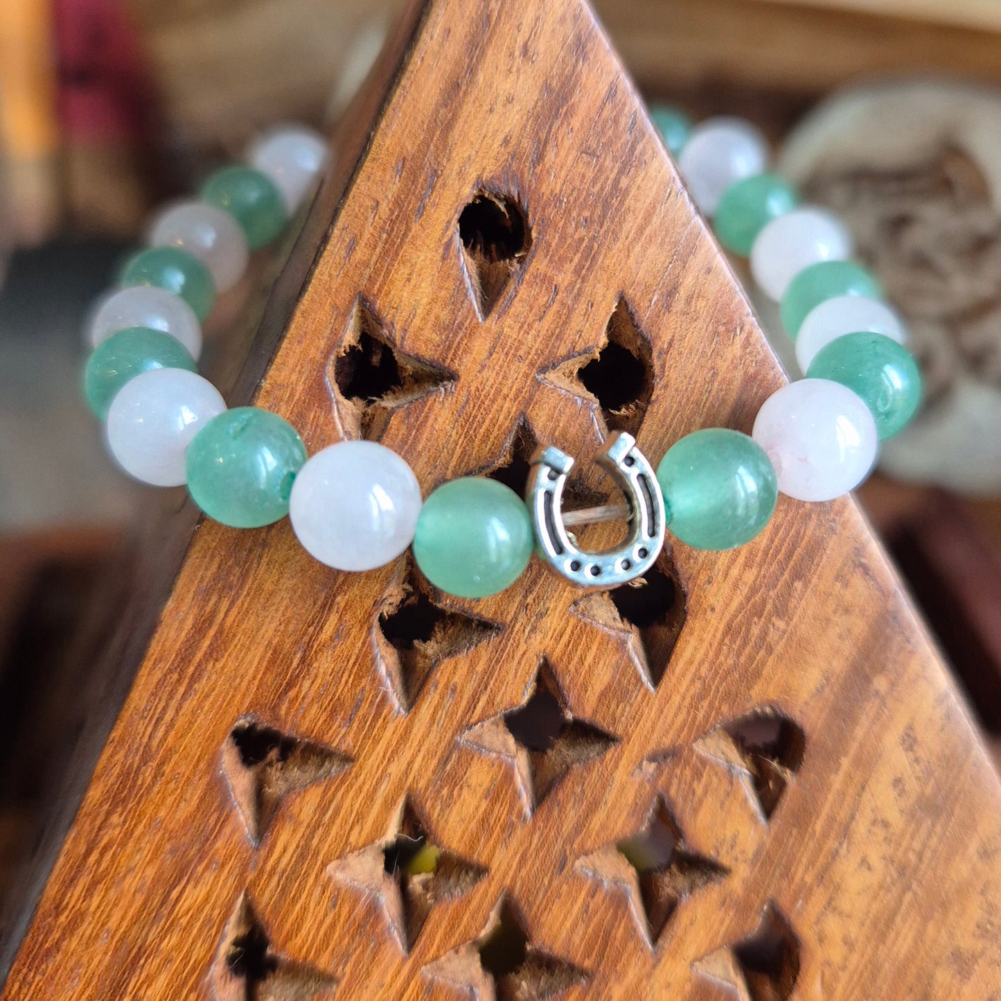 Bracelet Enfant Quartz Rose et Aventurine avec Fer à Cheval - Zenencens