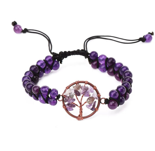 Bracelet Amethyste et Arbre de Vie Tressée