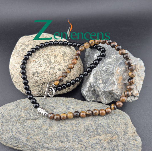 Collier en Obsidienne avec Œil-de-Tigre
