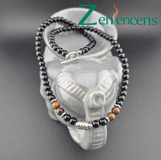 Collier en Obsidienne & Œil-de-Tigre