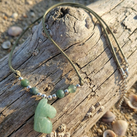 Collier Cheval en Aventurine et Moss Agate