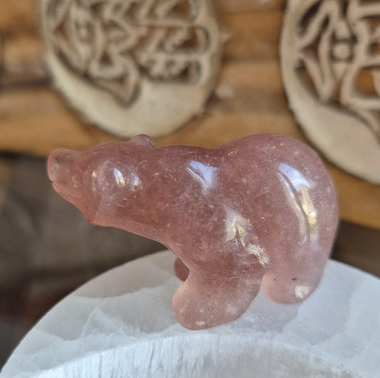Figurine Ours Polaire en Quartz Framboise - Zenencens