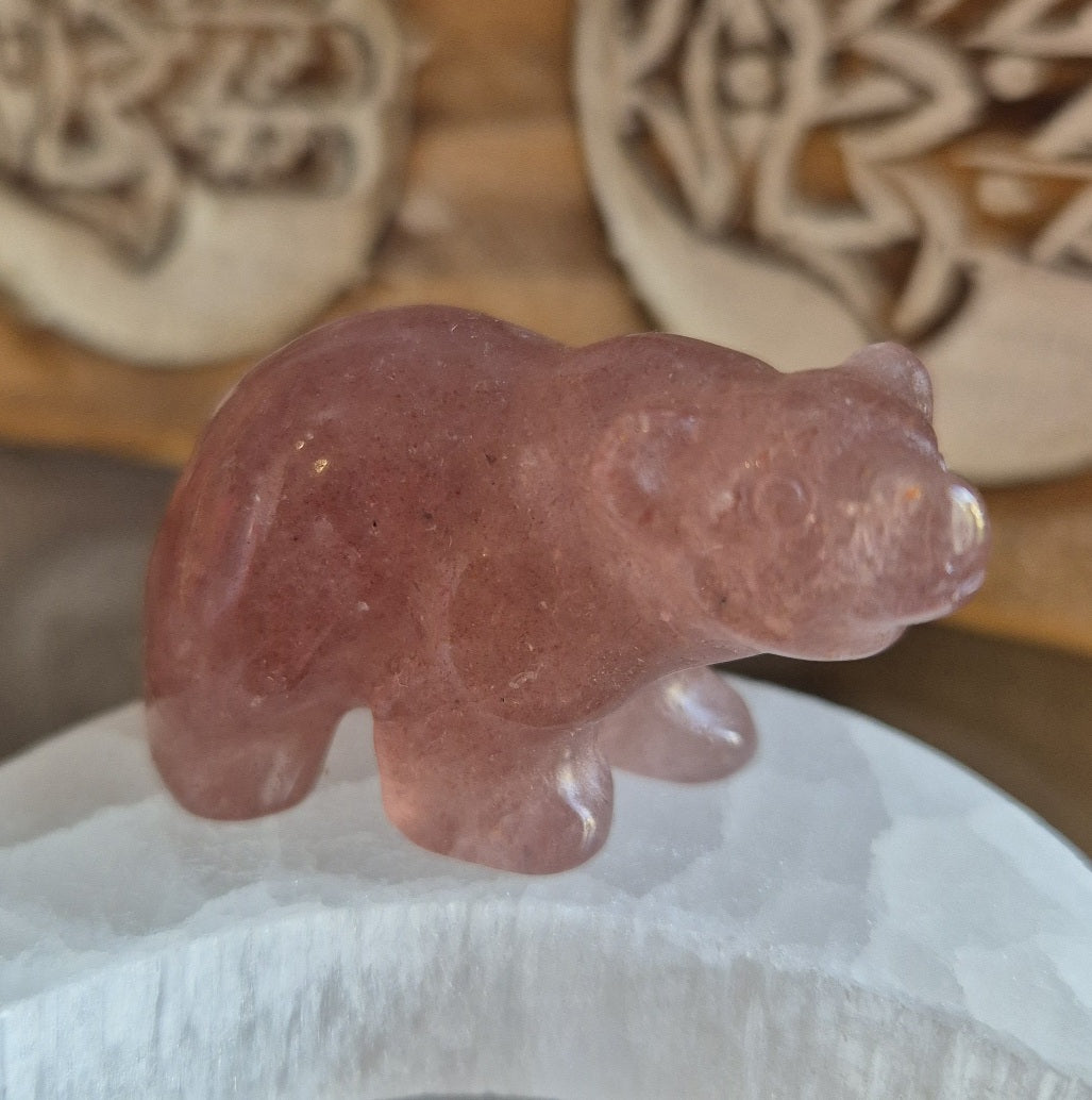 Figurine Ours Polaire en Quartz Framboise - Zenencens