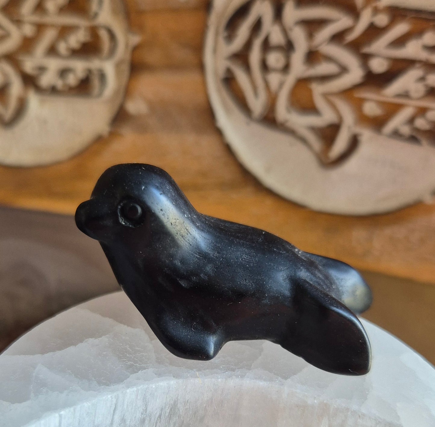Figurine Phoque en Obsidienne Noir