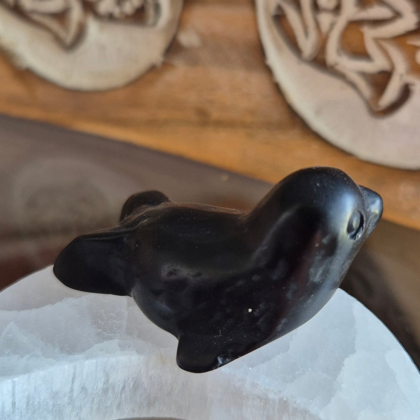 Figurine Phoque en Obsidienne Noir