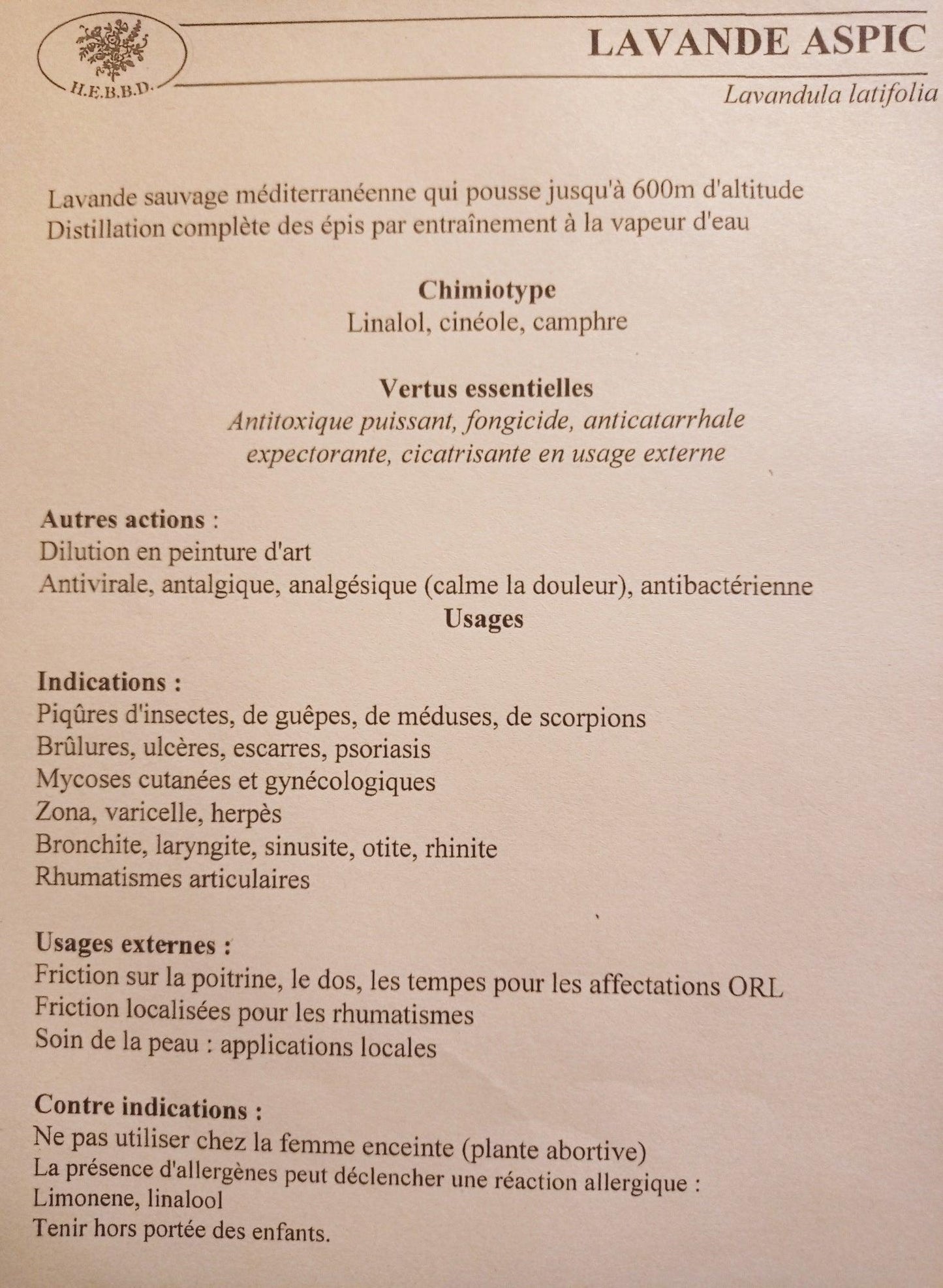 Lavande Aspic Huile Essentielle HEBBD 20ml - SHOPHORSE
