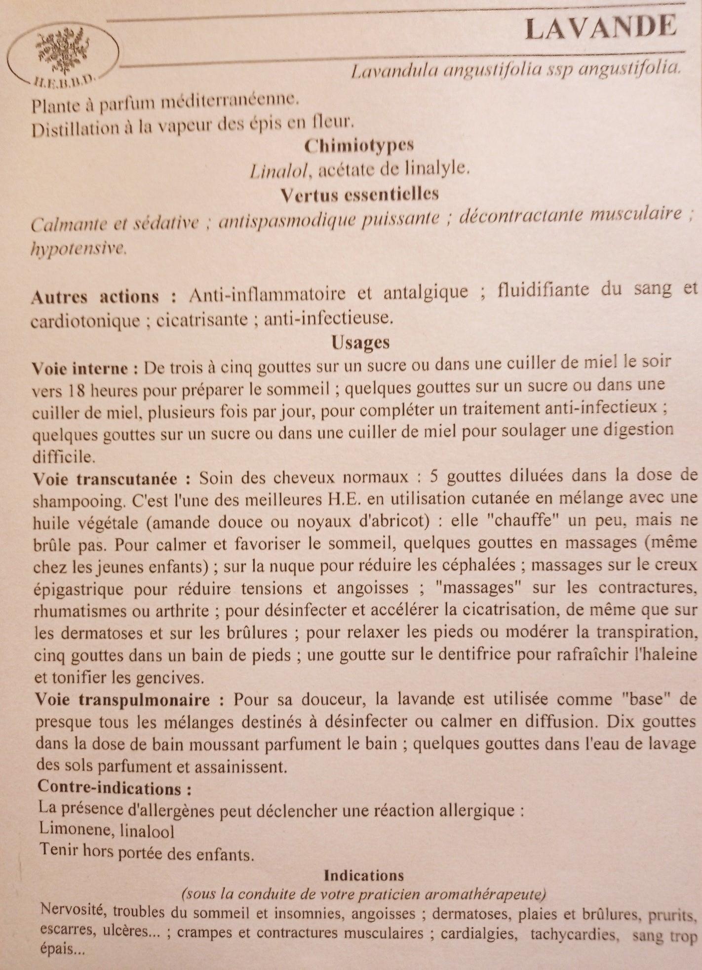 Lavande Augustifolia Huile Essentielle HEBBD 20ml - SHOPHORSE