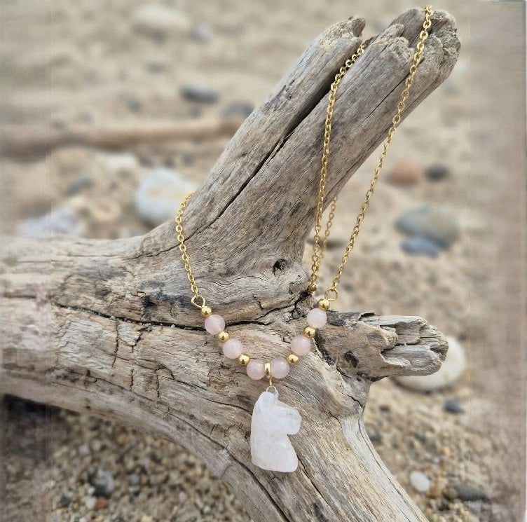 Collier Cheval en Quartz Rose - Harmonie & Douceur