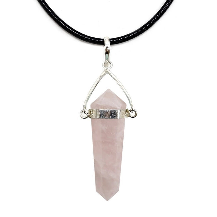 Pendentif en Point avec Cordon - Quartz Rose