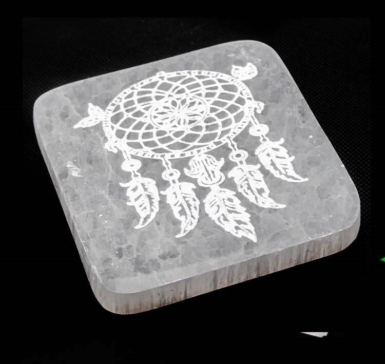 Plaque de Sélénite Attrape-Rêves Carrée 10cm - Zenencens