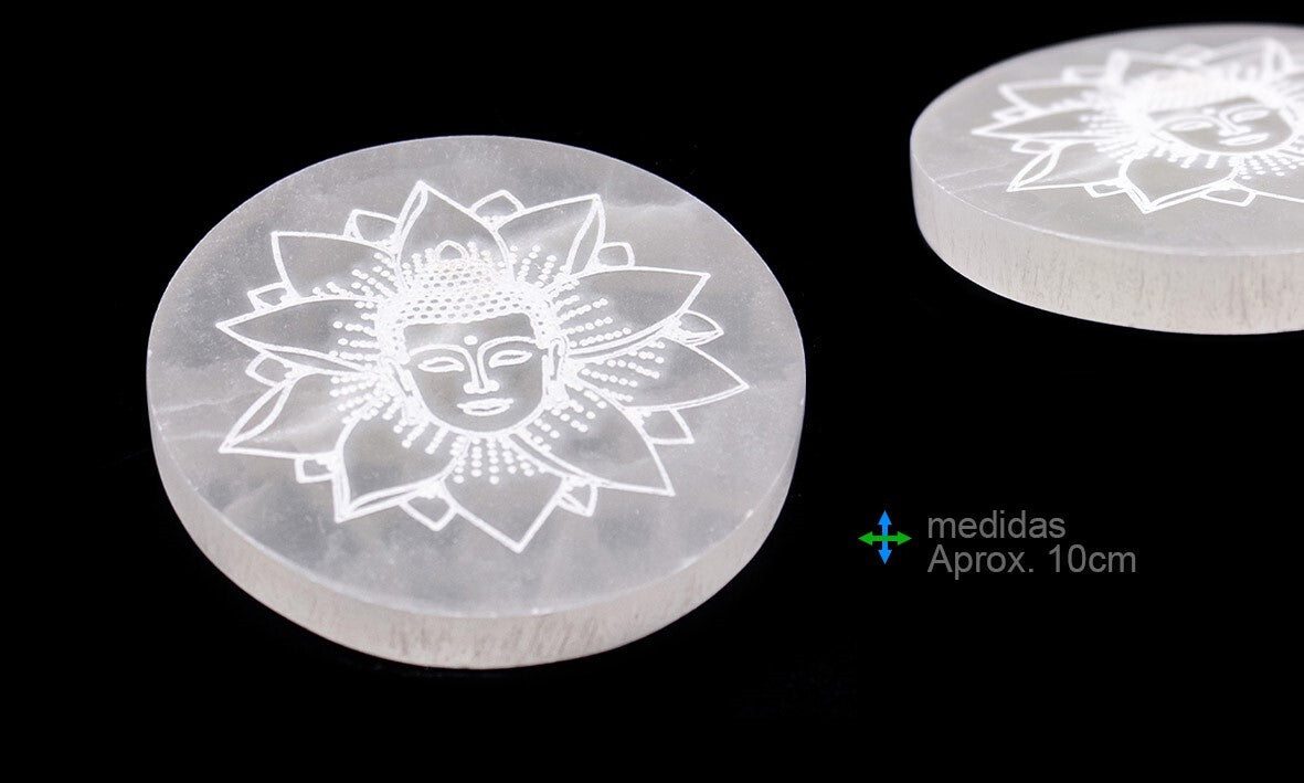 Plaque de Sélénite Lotus et Boudddha - Zenencens