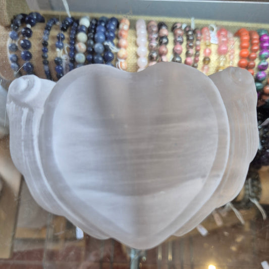 Plaque Coeur avec Ailes en Sélénite