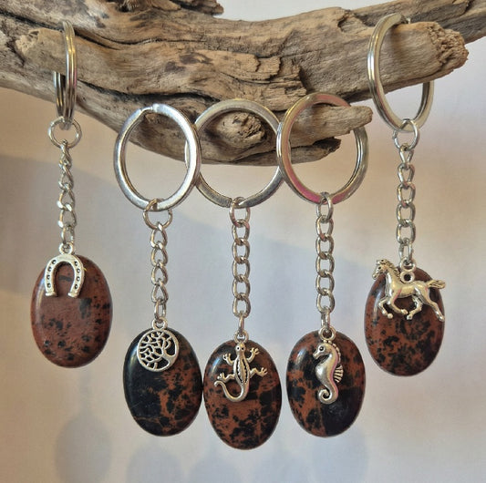 Porte Clés Obsidienne Acajou et Breloques